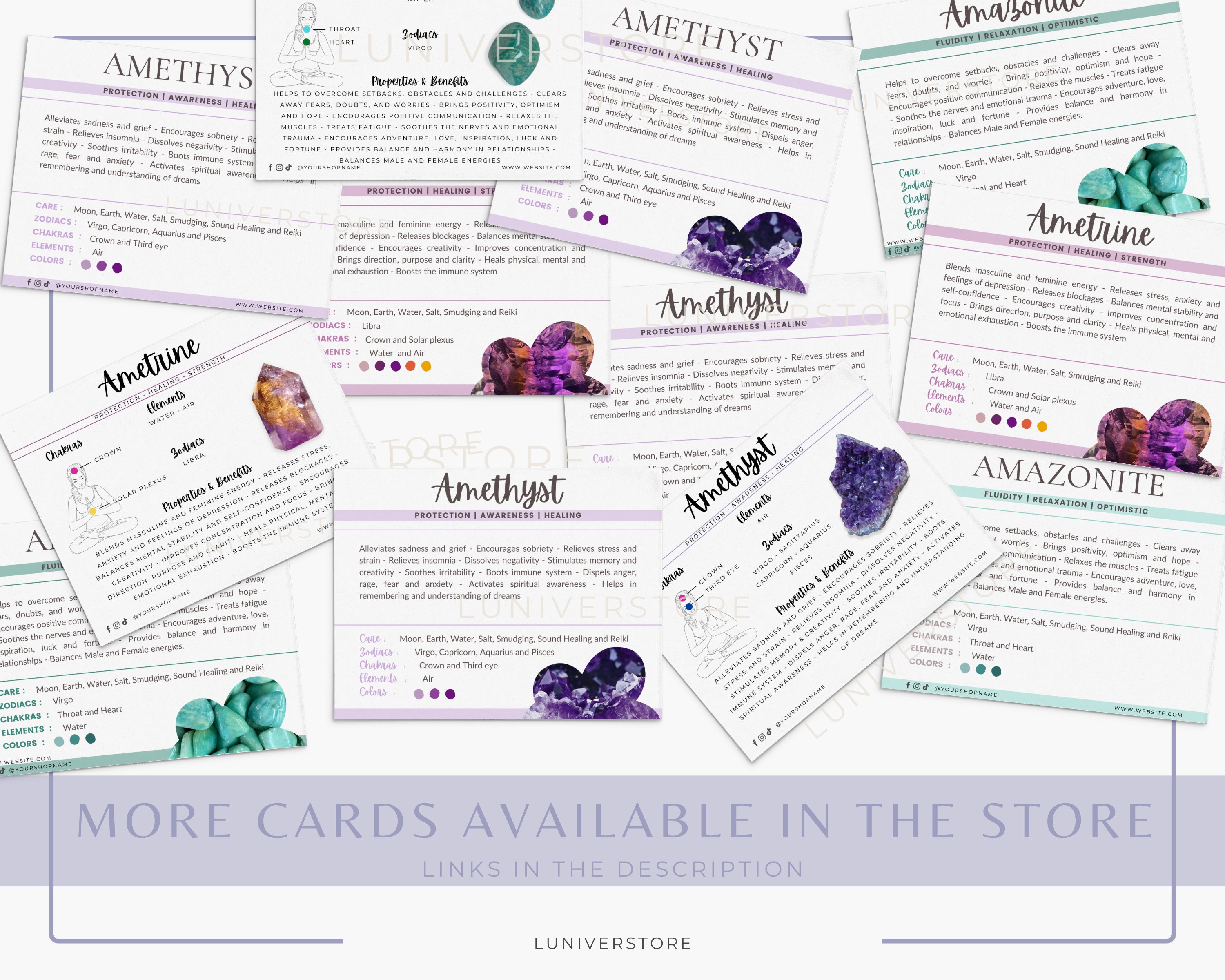 Set of 50 Editable Crystal Meaning Cards Crystal Benefits Etsy