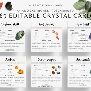 265 Editable Crystal Meaning Cards, Crystal Benefits Card, Gemstone Properties Card, Crystal Properties, Stone Deck Cards PrintableTemplate
