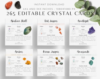 265 Editable Crystal Meaning Cards, Crystal Benefits Card, Gemstone Properties Card, Crystal Properties, Stone Deck Cards PrintableTemplate