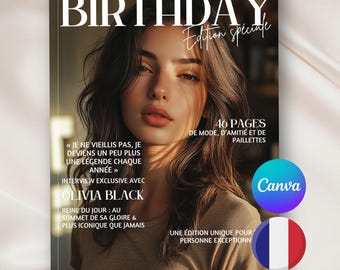 Modèle de Magazine à personnaliser dans Canva - 46 pages en Français - Vogue style - Anniversaire, meilleure amie, BFF édition