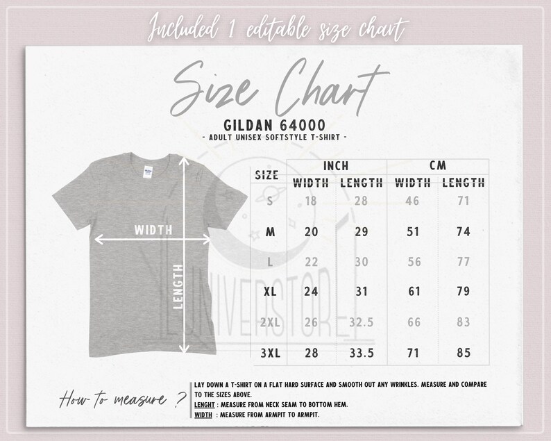 Download 100% Editable Size Chart and Color Chart Gildan 64000 | Etsy