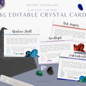 265 Editable Crystal Meaning Cards, Instant download Crystal Benefits Card, Gemstone Card, Crystal Properties Card Deck Printable