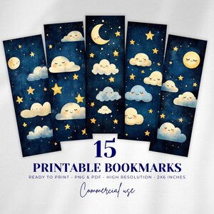 Ensemble de 15 signets imprimables célestes | Art minimaliste dessiné à la main d'étoiles et de lune | Signets numériques | Téléchargement instantané