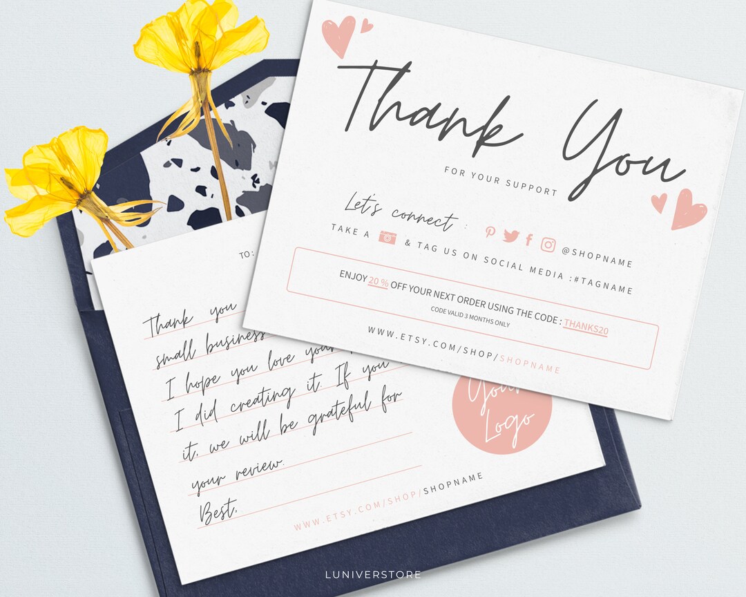 Editable Thank You for Your Support Card DIY Printable Thanks - Etsy