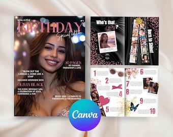 誕生日雑誌テンプレートCanva、おしゃれな姉妹向けギフト、パーソナライズされた誕生日雑誌の表紙、親友へのギフト、彼女へのカスタムフォトギフト、編集可能