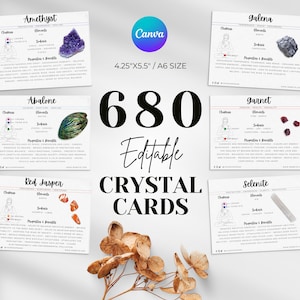 680 Cartões de informações de cristal para impressão, Cartões de significado de cristal, Cartões de pedras preciosas para impressão, Instagram de cristal, Canva de cristal, Download de cristal