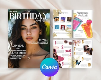 Vogue Birthday Magazine Template Canva, Editable Magazine, Personalized Birthday Magazine Cover, Bestie Gift, Trendy Custom Gift for Her
