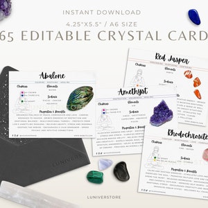 265 Editable Crystal Meaning Cards, Crystal Benefits Card, Gemstone Properties Card, Crystal Properties, Stone Deck Cards PrintableTemplate