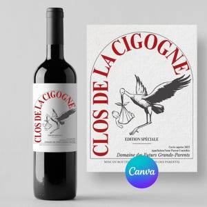 Étiquette de vin annonce grossesse – Modèle Canva personnalisable à imprimer – Idée originale pour futur papa, mamie, papy, tonton, tata