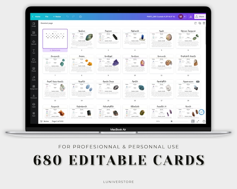 Printable Crystal Meaning Cards, 680 Canva Templates (digital Download ...