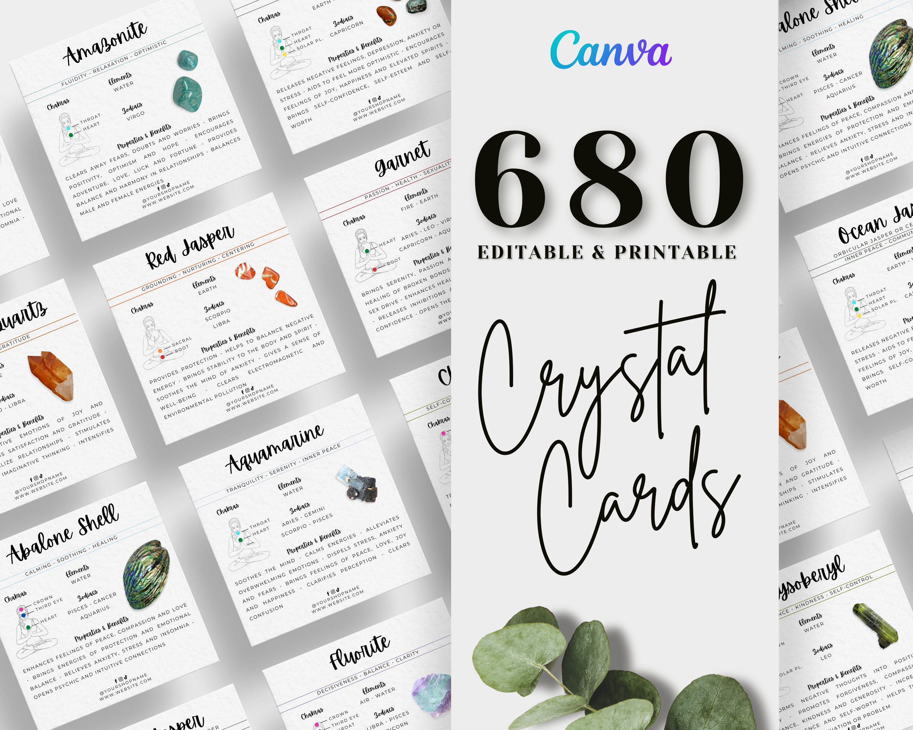 680 Printable Crystal Information Cards, Crystal Meaning Cards, Printable Gemstone Cards, Crystal Instagram, Crystal Canva, Crystal Download