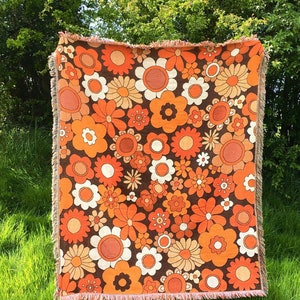 Floral 70s Style Vintage Inspired Bohemian Hippy Woven Blanket Wildflower design Throw / Wall Hanging 60s 70s Style by Boogie Child