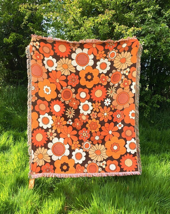 Floral 70s Style Vintage Inspired Bohemian Hippy Woven Blanket Wildflower Design Throw Wall Hanging 60s 70s Style by Boogie Child Etsy Canada