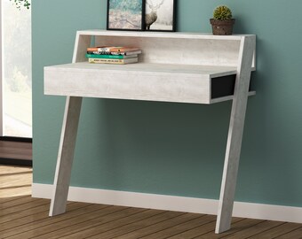 Home Office Desk with Drawer Small Floating  Office Table for Study, Work, Lapting, Writing, Workstation Ancient White Dark Grey