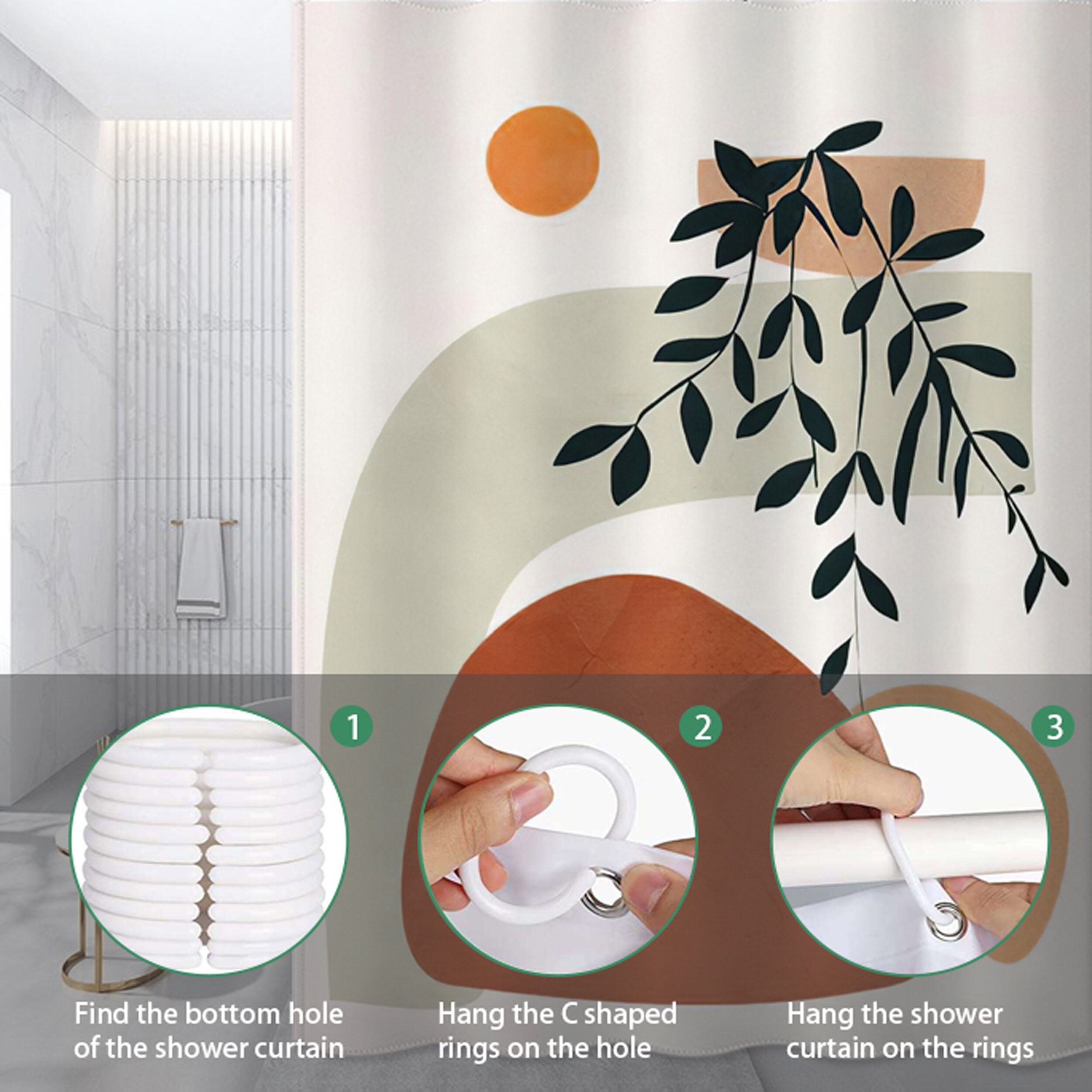 Aesthetic Shower Curtains With Hooks Minimal Decorative Boho Etsy