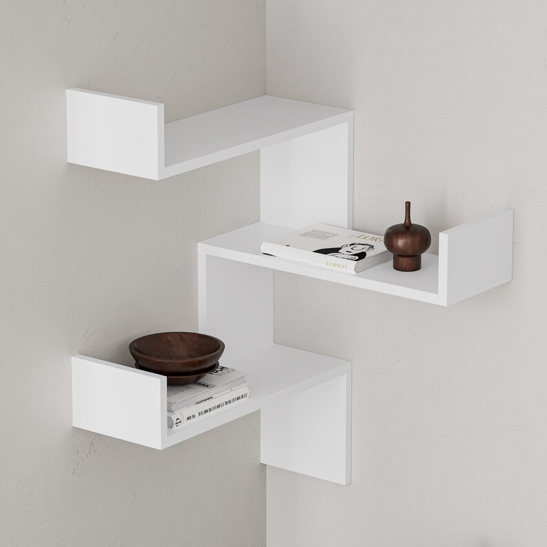 Luksa Corner Bookcase Wall Mounted Stylish Floating Shelf Etsy