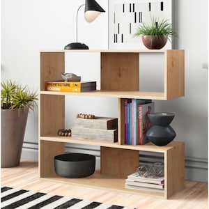 Molly Bookshelf Stylish Bookcase 3 Tier Shelving Storage Plant Stand | Case Etagere de Rangement for Living Room Bedroom 37x35 Inch Oak