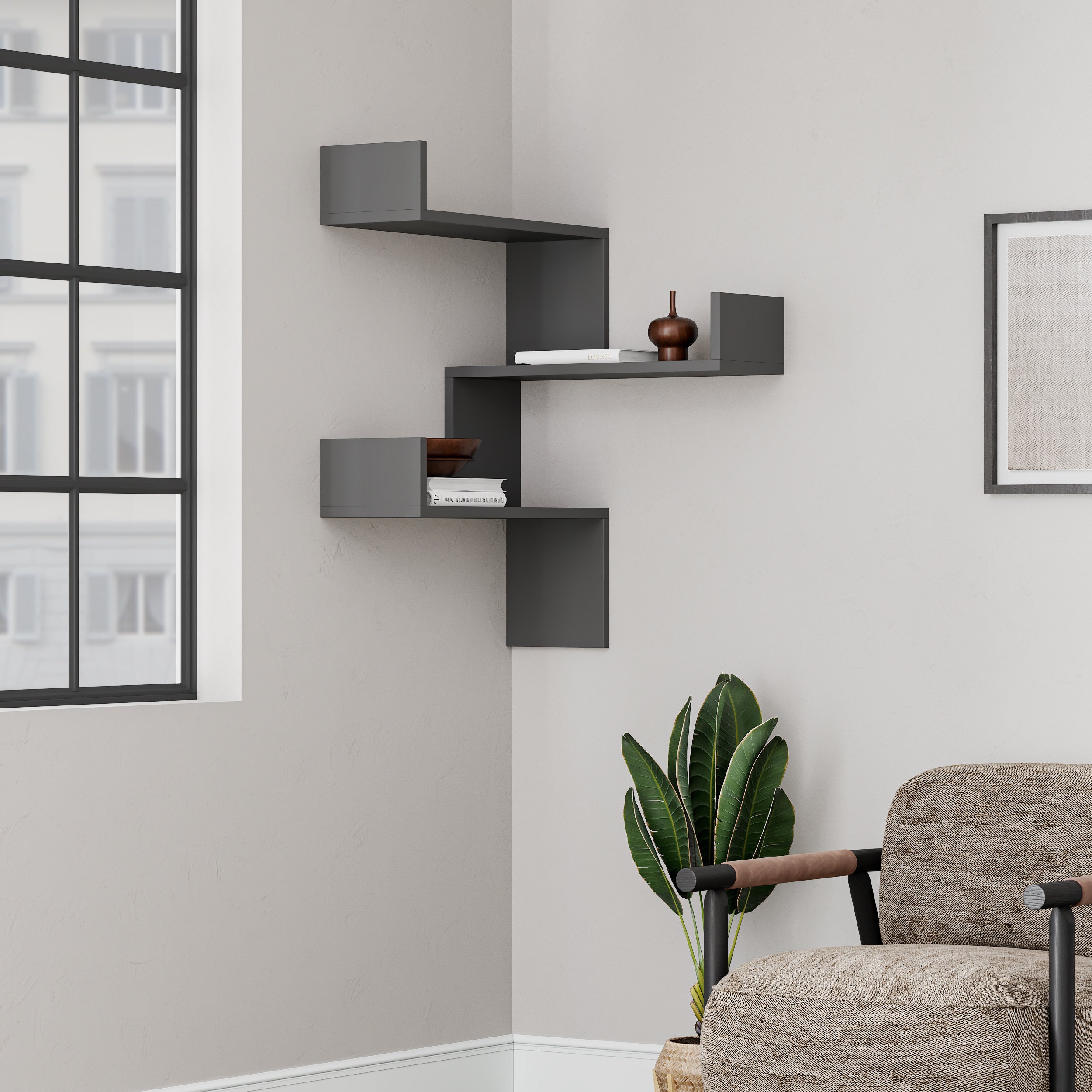 Home & Living Shelving Luksa Corner Bookcase Wall Mounted Stylish