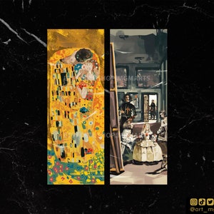 BOOKMARKS - Illustrated versions of famous paintings - Las Meninas by Velázquez and The Kiss by Gustav Klimt