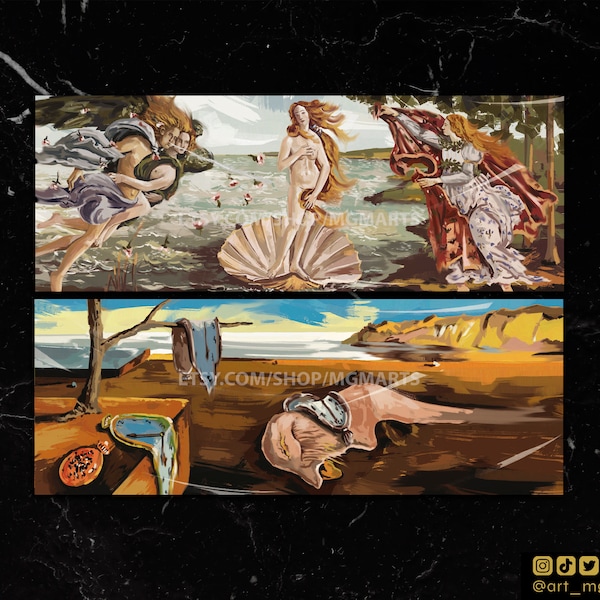 SIGNETS - Versions illustrées de peintures célèbres - El Nacimiento de Venus de Botticelli et La persistencia de la Memoria de Dalí