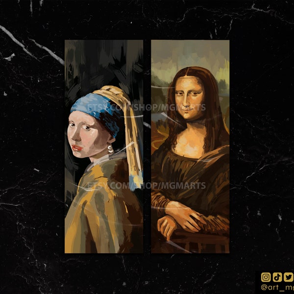 SIGNETS - Versions illustrées de peintures célèbres - Boucle d’oreille en perle de Johannes Vermeer et La Gioconda de Léonard de Vinci