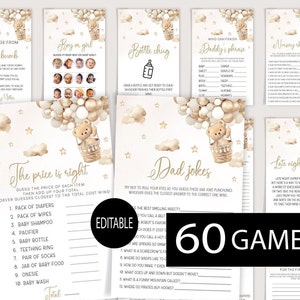 Neutrale babyshowerspellen, schattige babyshowerbundel, 60 babyshowerspellen inbegrepen en antwoordbladen, babyshower ballonspellen