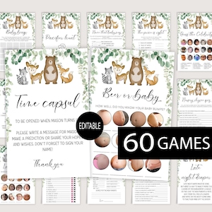Woodland Baby Shower Games Bundle,Woodland Animal Games,Forest Baby Shower Bundle,Gender neutral Baby Shower,60 Games Included and Answers
