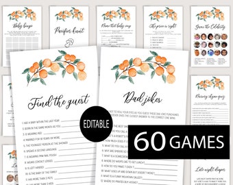 Little Cutie Baby Shower Game Bundle, Orange Baby Shower Game Pack,Neutral Game Bundle,Summer Baby Shower Game Set,Printable Games,60 Games