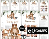 Woodland Baby Shower Game Bundle,Baby Shower Games,Woodland Animal Game Set,Editable Woodland Games,60 Games Included and Answer Sheets