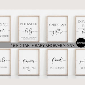Babypartyschilder, minimalistisches Babypartyschild-Bundle, bearbeitbares Schild, moderne Schilder, Willkommensschild, Gästebuchschild, Schnullerjagdschild, sagen Sie nicht Baby