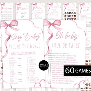 Girl Baby Shower Games,Blush Bow Baby Shower Theme,Editable Game Bundle,Pink Baby Shower Theme,Instant download Games
