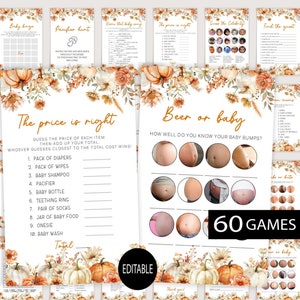 Jeu imprimable de baby shower, Jeux de baby shower de citrouilles, Thème de baby shower d'automne, Carte de prédiction de bébé, Bingo pour bébé, Le prix est juste