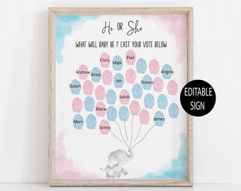 Gender reveal Sign,He or She,Boy or Girl,Fingerprint Sign,Guestbook Sign,What will Baby be,Blue or Pink,Baby Shower Sign,Guestbook
