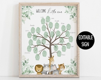 Baby Shower Guestbook Sign,Safari Baby Shower Guestbook,Fingerprint Tree Guestbook Sign,Jungle,Tropical Baby Shower Printable,Guestbook