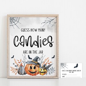 Quante caramelle ci sono nel barattolo Gioco per baby shower di Halloween Gioco per baby shower con zucca Gioco per indovinare le caramelle Cartello da tavolo stampabile