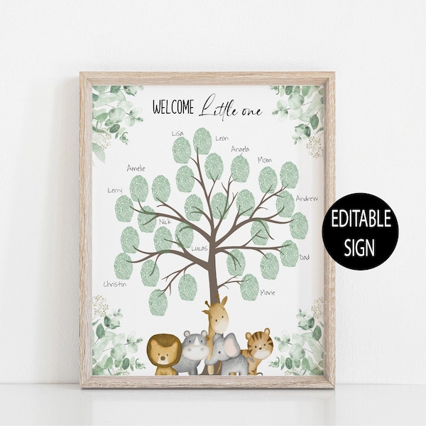 Baby Shower Guestbook Sign,Safari Baby Shower Guestbook,Fingerprint Tree Guestbook Sign,Jungle,Tropical Baby Shower Printable,Guestbook