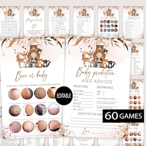Bundel bos babyshowerspellen, afdrukbare herfst babyshowerspellen, herfst babyshowerthema, bewerkbaar en afdrukbaar, babybingo en meer
