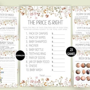 Floral Baby Shower Games,Wildflower Baby Shower Game Bundle,Game Package,Printable Game,Emoji Game,Baby Trivia Game,Baby Prediction