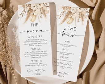 Boho Hochzeit Menü Vorlage,Pampas Hochzeit Menü Zeichen,Das Menü und die Bar Vorlage,Boho Hochzeit Vorlage,Instant download