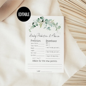Babyvoorspelling en adviesspel, eucalyptus babyshowerspel, bewerkbaar spel, babyvoorspellingsspel, babyadviesspel, onmiddellijke download