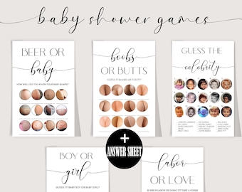 Grappige babyshowerspellen, grappige babyshowerbundel, modern babyshowerpakket, 5 spellen inbegrepen, afdrukbare babyshowerkaarten, instant download