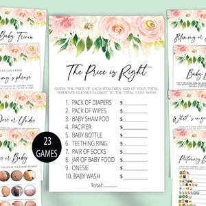 Blush pink floral Baby Shower Games Bundle, Boho Baby Shower Game Bundle, Floral Baby Shower Games, Printable Girl Baby Shower Games