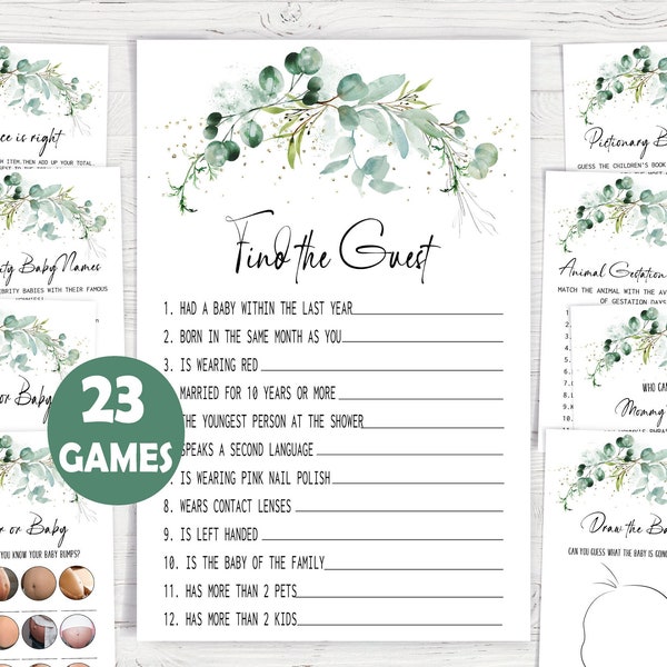 Eucalyptus Baby Shower Game,Greenery Baby Shower Game Bundle,23 Baby Shower Games Included,Printable Game Package,Instant download