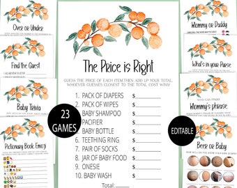 Little Cutie Baby Shower Game Bundle, Orange Baby Shower Game Pack,Neutral Game Bundle,The price is right,Would she rather,Baby Prediction