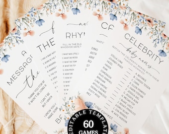 Blue Wildflower Baby Shower Bundle,Boy Wildflower Baby Shower Games,Baby in Bloom Baby Shower Theme,Dusty Blue Floral Shower Theme,Editable