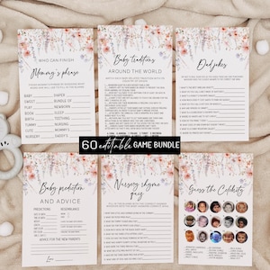 Wildflower Baby Shower Games, Baby in Bloom Shower Games Bundle,Boho Baby Shower Games,Printable Game Bundle,Funny Shower Activity Games
