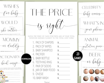 Minimalist Baby Shower Games,Modern Baby Shower Game Bundle,Printable Games,The price is right,Emoji Pictionary Game,Baby Trivia Game