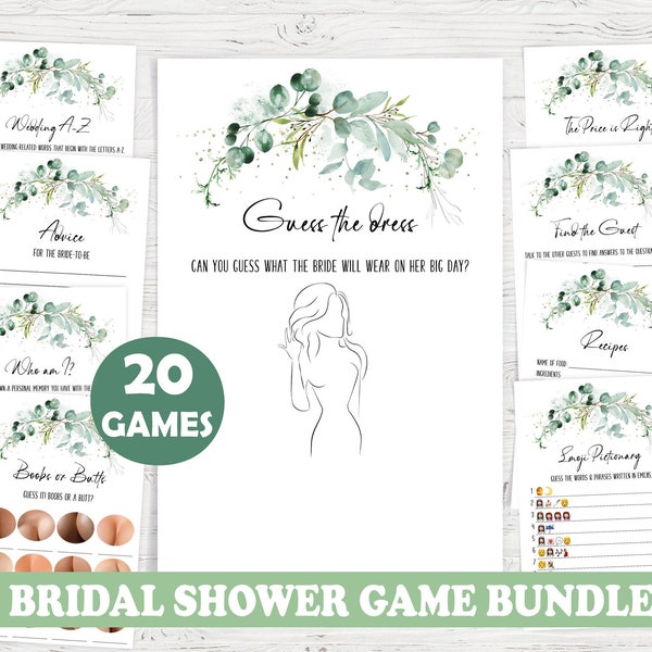 Bridal Shower Game,Eucalyptus Bridal Shower Game Bundle,Printable Bridal Shower Games,Bridal Shower Game Package,20 Games Included