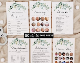 Eucalyptus Baby Shower Games,Neutral Minimalist Baby Shower Game,Greenery Printable Games,Instant download