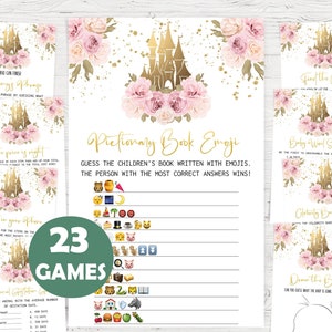 Lot baby shower fille, jeux de baby shower princesse, lot de jeux de baby shower floraux, 23 jeux à imprimer inclus